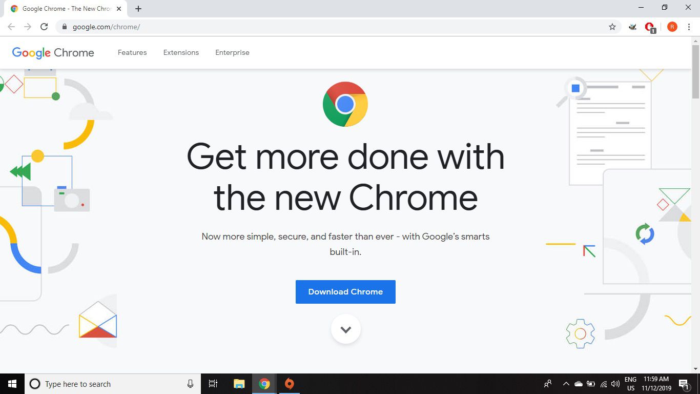 Baixe o navegador Chrome do Google.