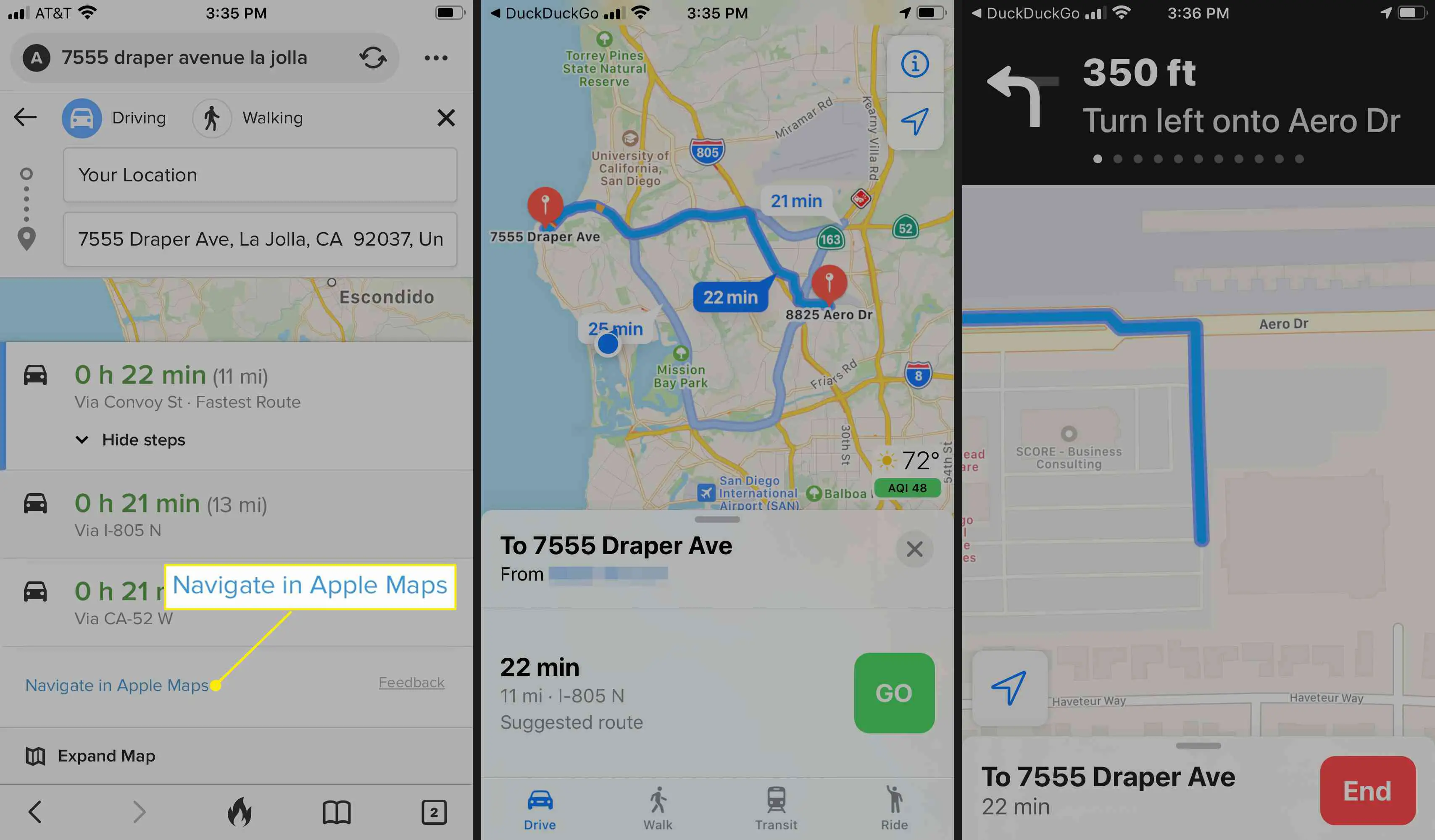 Envie sua rota DuckDuckGo para o Apple Maps