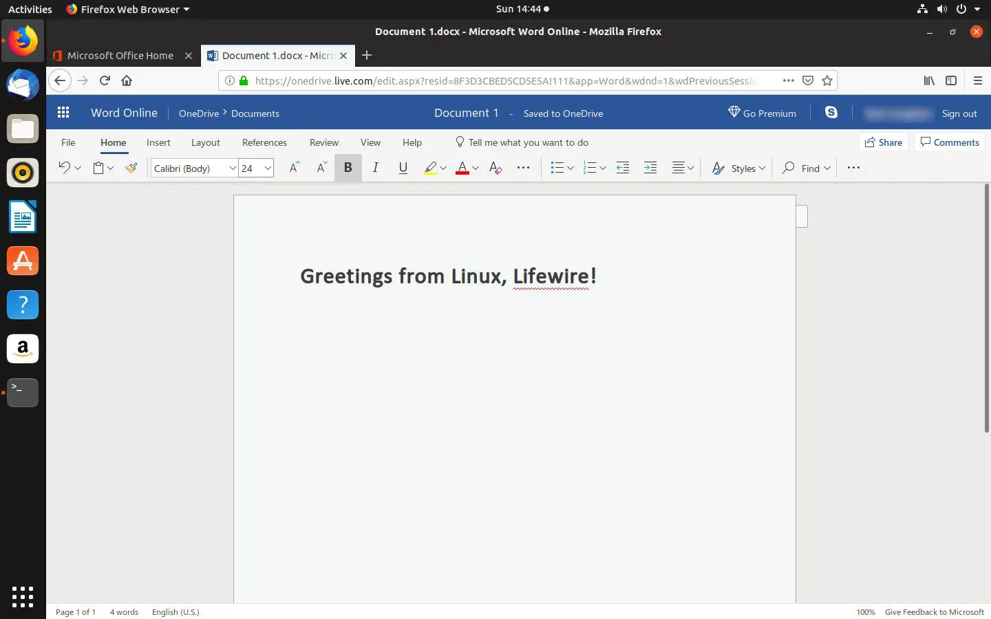 Microsoft Word Online no Linux