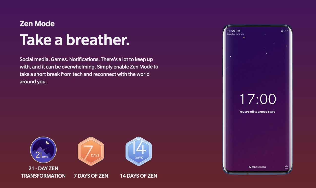 Captura de tela do recurso Zen Mode OxygenOS