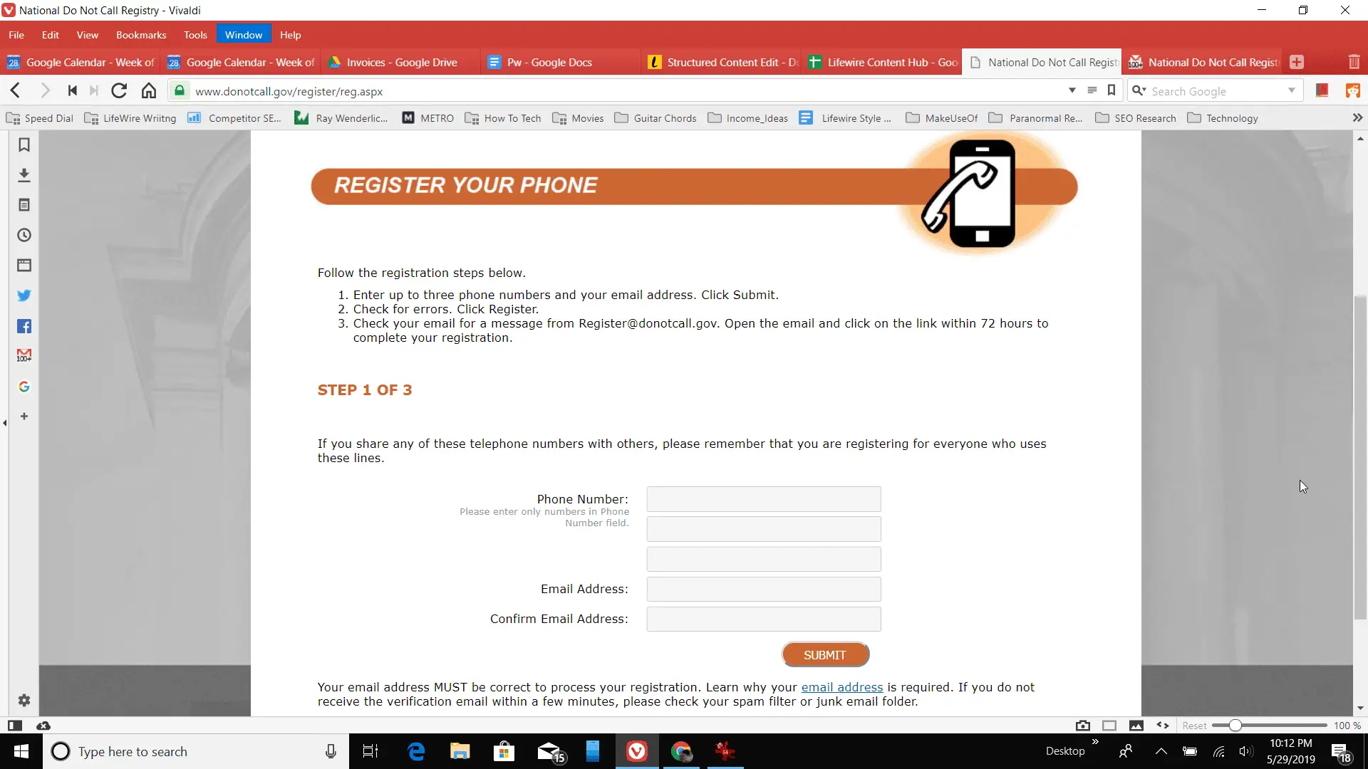 Captura de tela do registro de um número na lista Do No Call