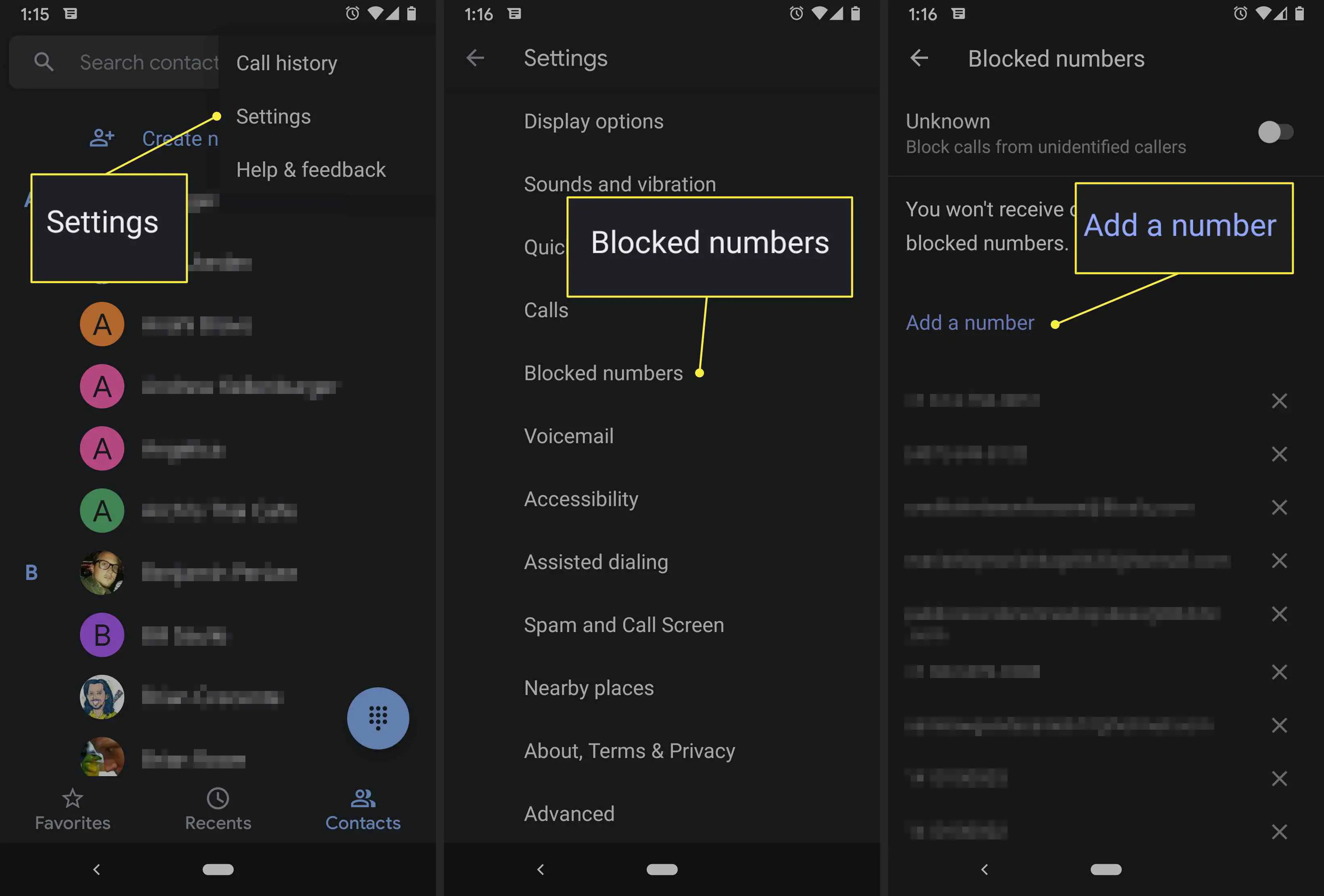 Um usuário do Android acessa a lista de números bloqueados