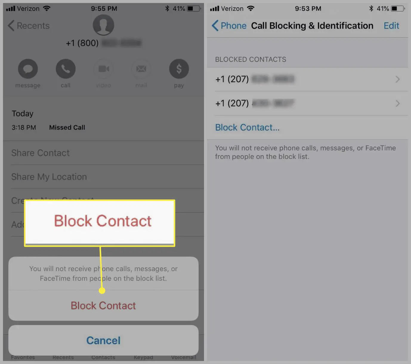 Um usuário iOS bloqueia um contato
