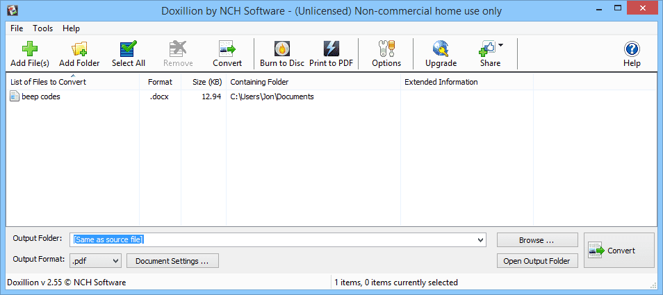 Conversor de documentos Doxillion no Windows 7
