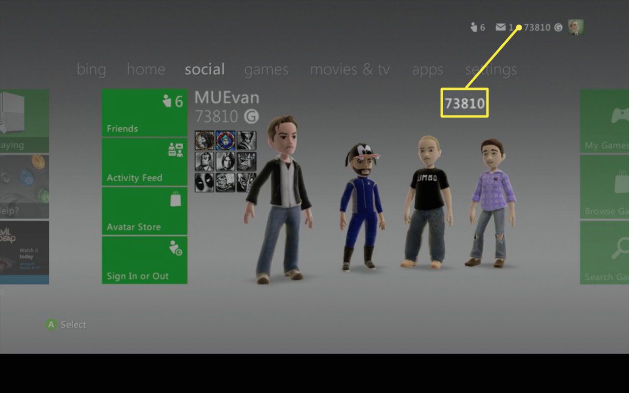 A guia social no Xbox 360.