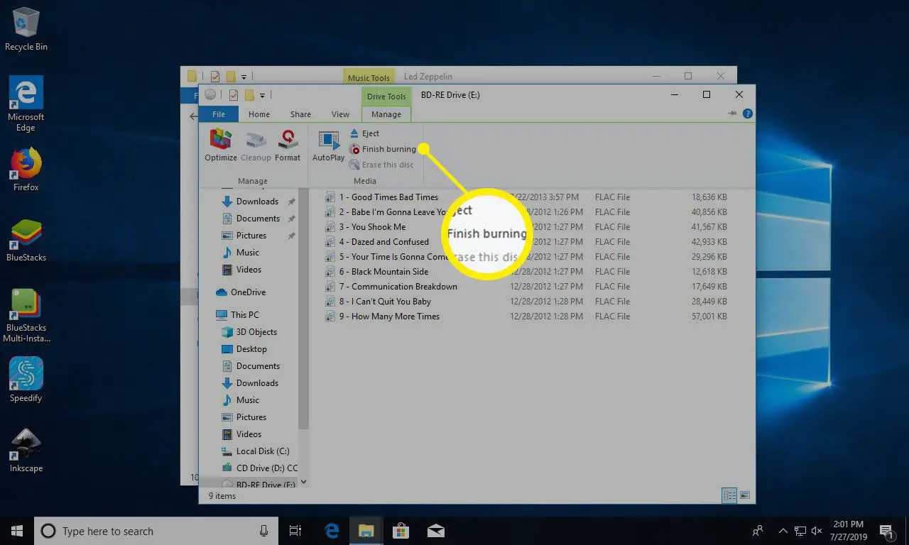 O Windows 10 termina de gravar o CD de áudio