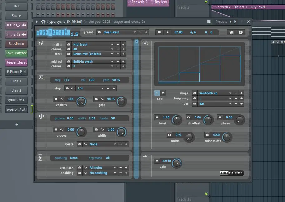 Uma captura de tela do VST de efeitos Hypercyclic MIDI.
