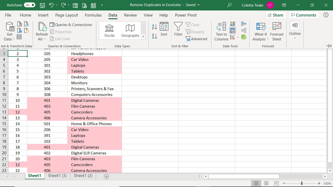 A guia Dados no Excel mostrando a ferramenta Remover Duplicatas
