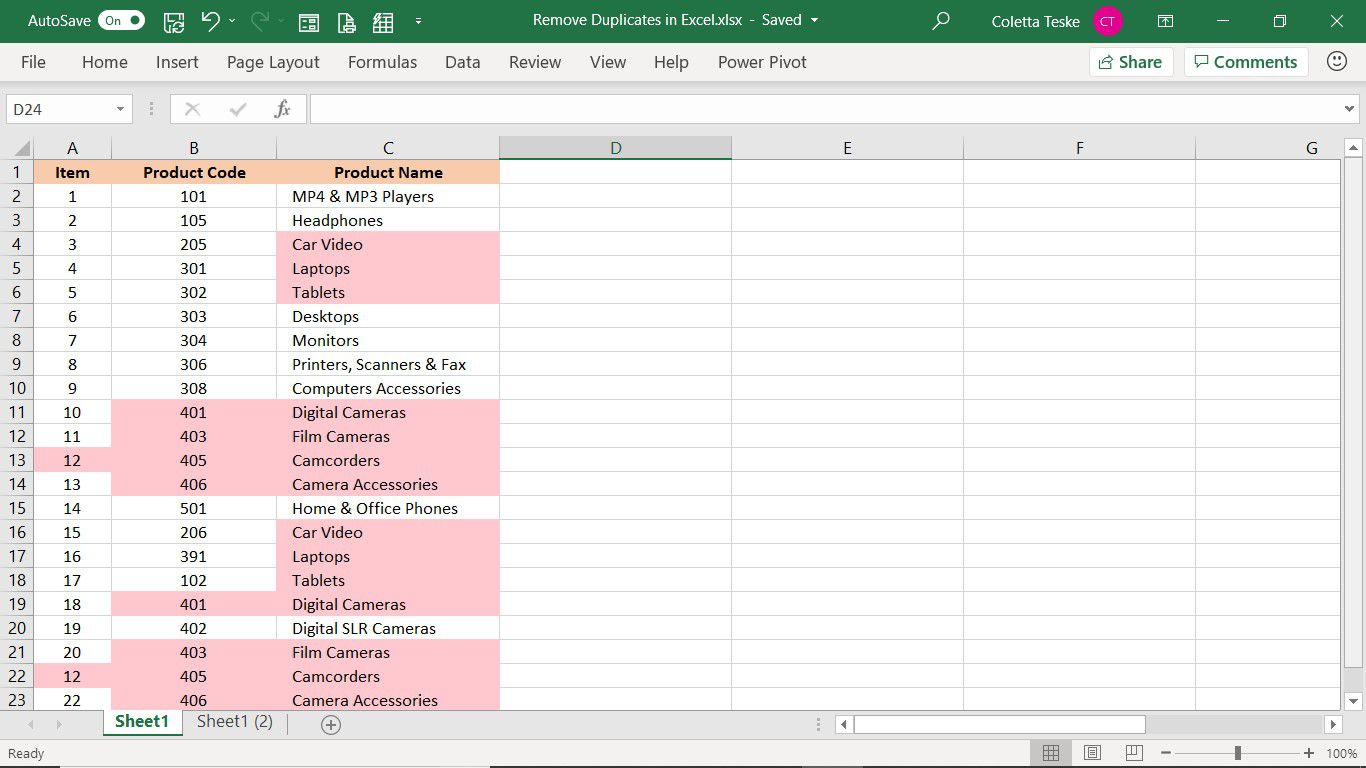 Destaque usado na formatação condicional mostrando como se livrar de duplicatas no Excel