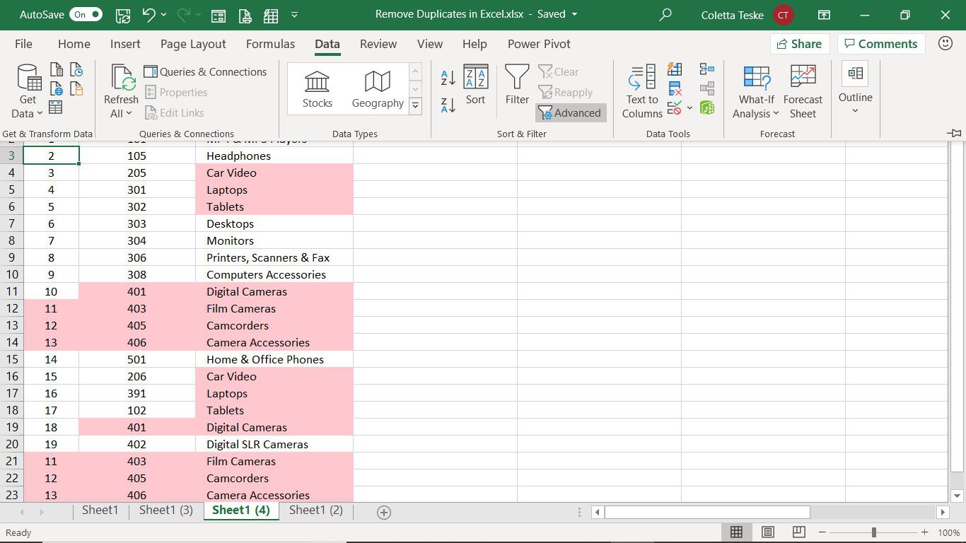 Usando filtro avançado para se livrar de duplicatas no Excel