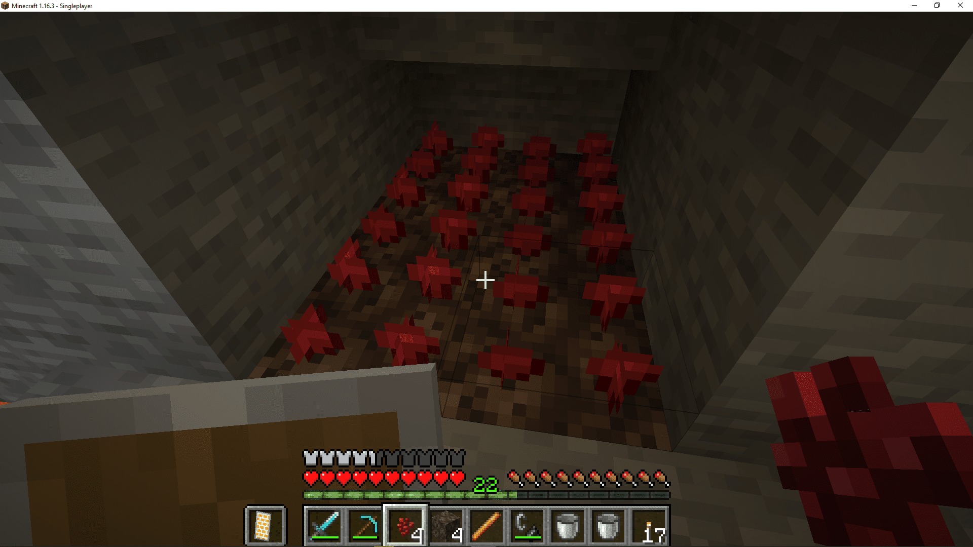 Netherwort plantada em uma base no Minecraft.