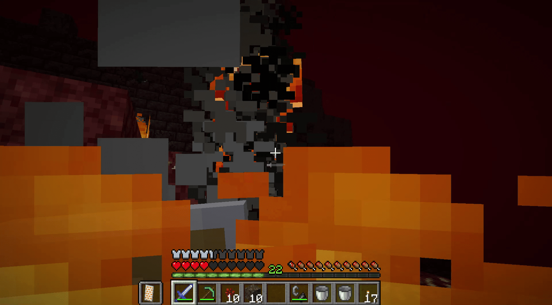 Lutando contra um incêndio no Minecraft.