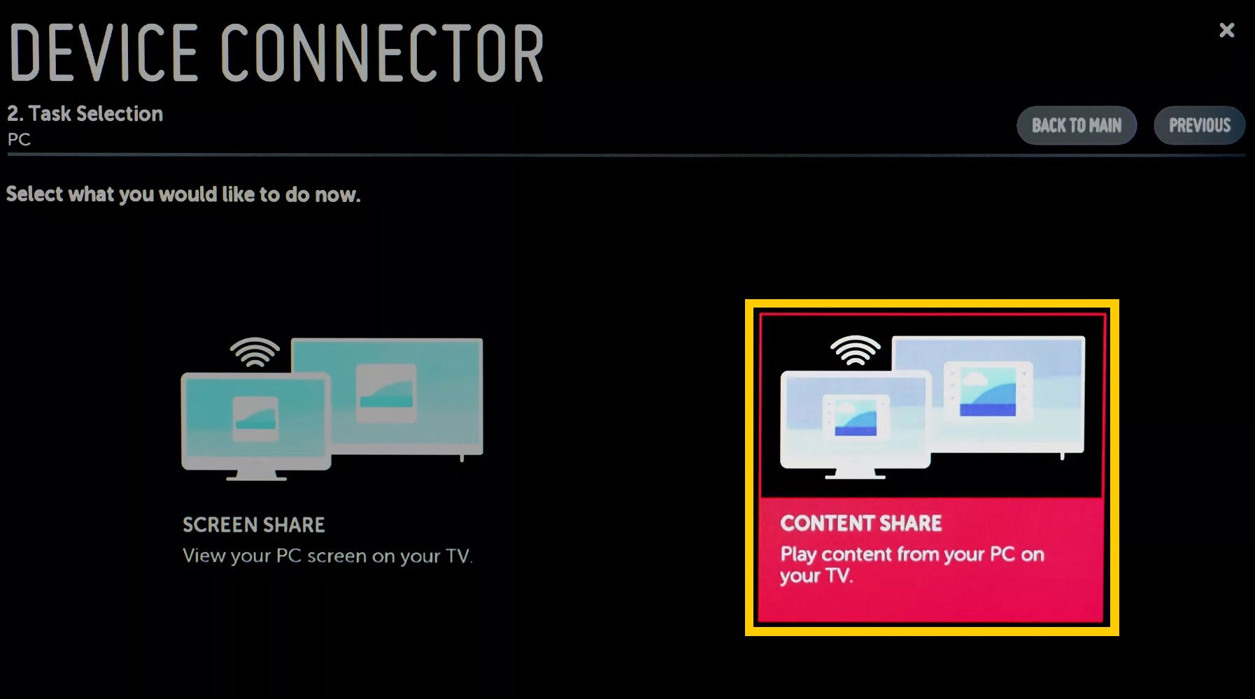 Conector de dispositivo LG TV - Compartilhamento de conteúdo com PC