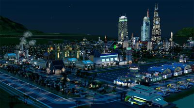 Vista noturna iluminada de uma cidade na cidade 2