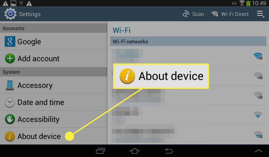 Sobre a configuração do dispositivo destacada no aplicativo Configurações em um dispositivo Android.