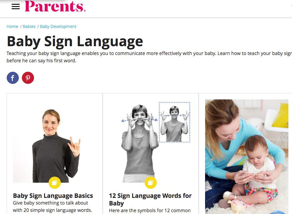 Captura de tela da página de linguagem de sinais do bebê Parents.com