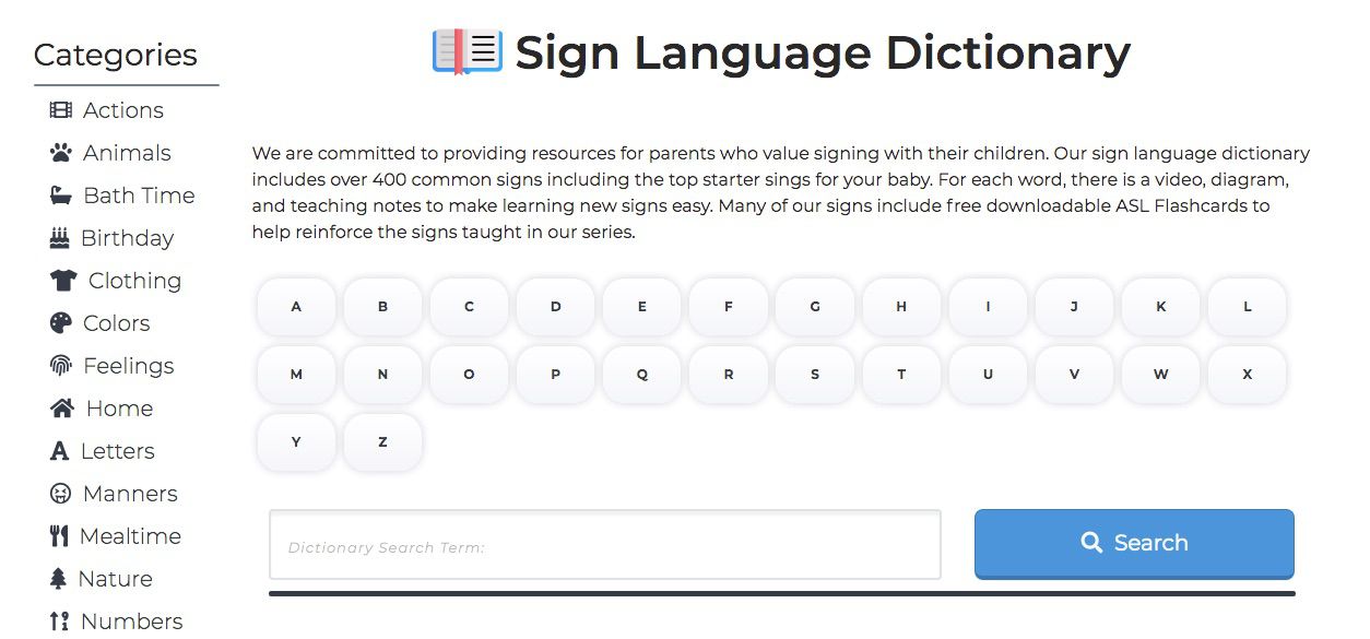 Captura de tela do dicionário ASL Signing Times para autógrafos de bebês