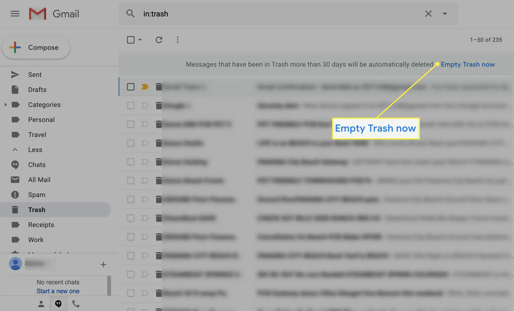Esvaziar a lixeira agora no Gmail