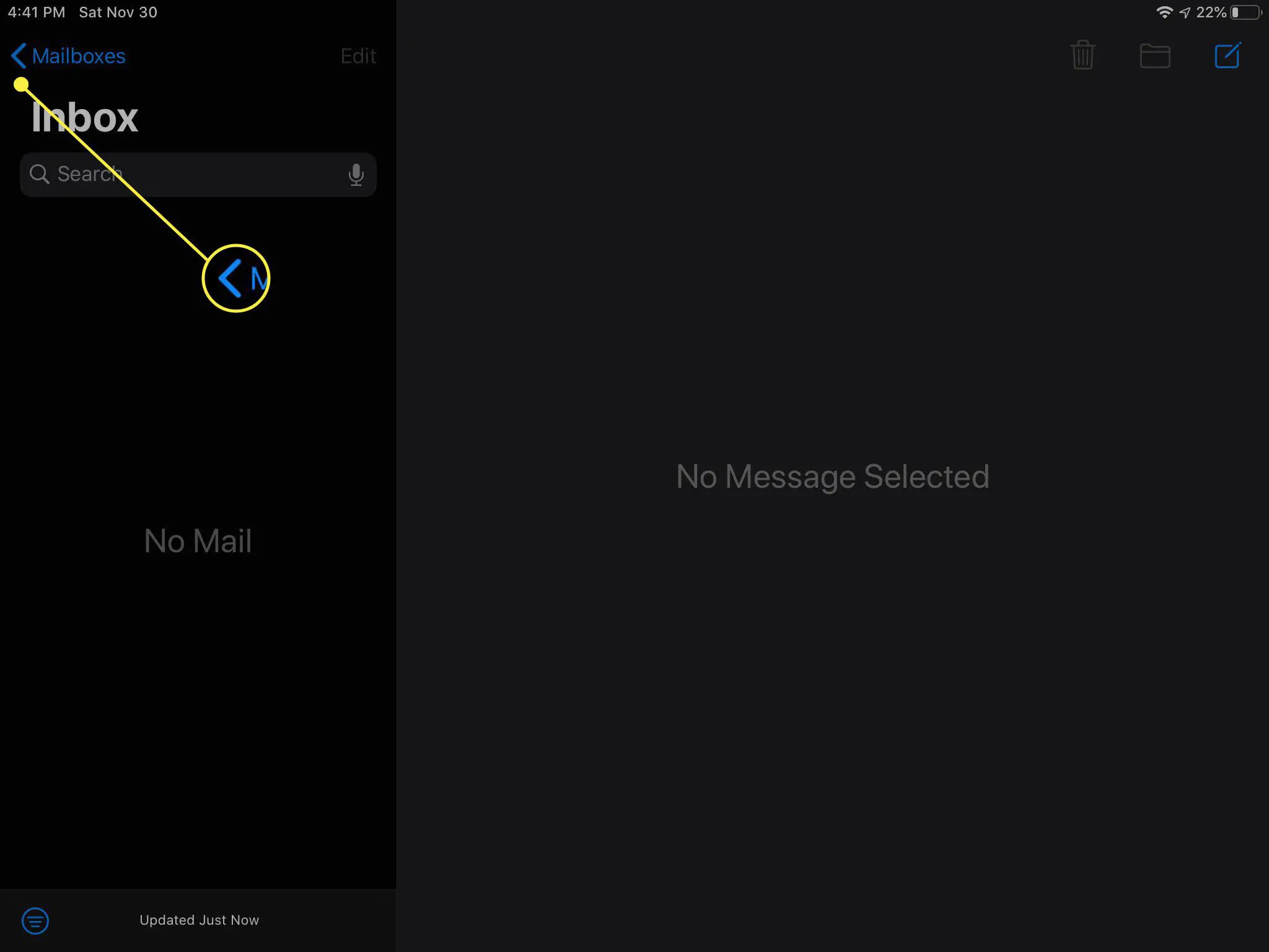 Caixa de entrada do Gmail no aplicativo iOS Mail.