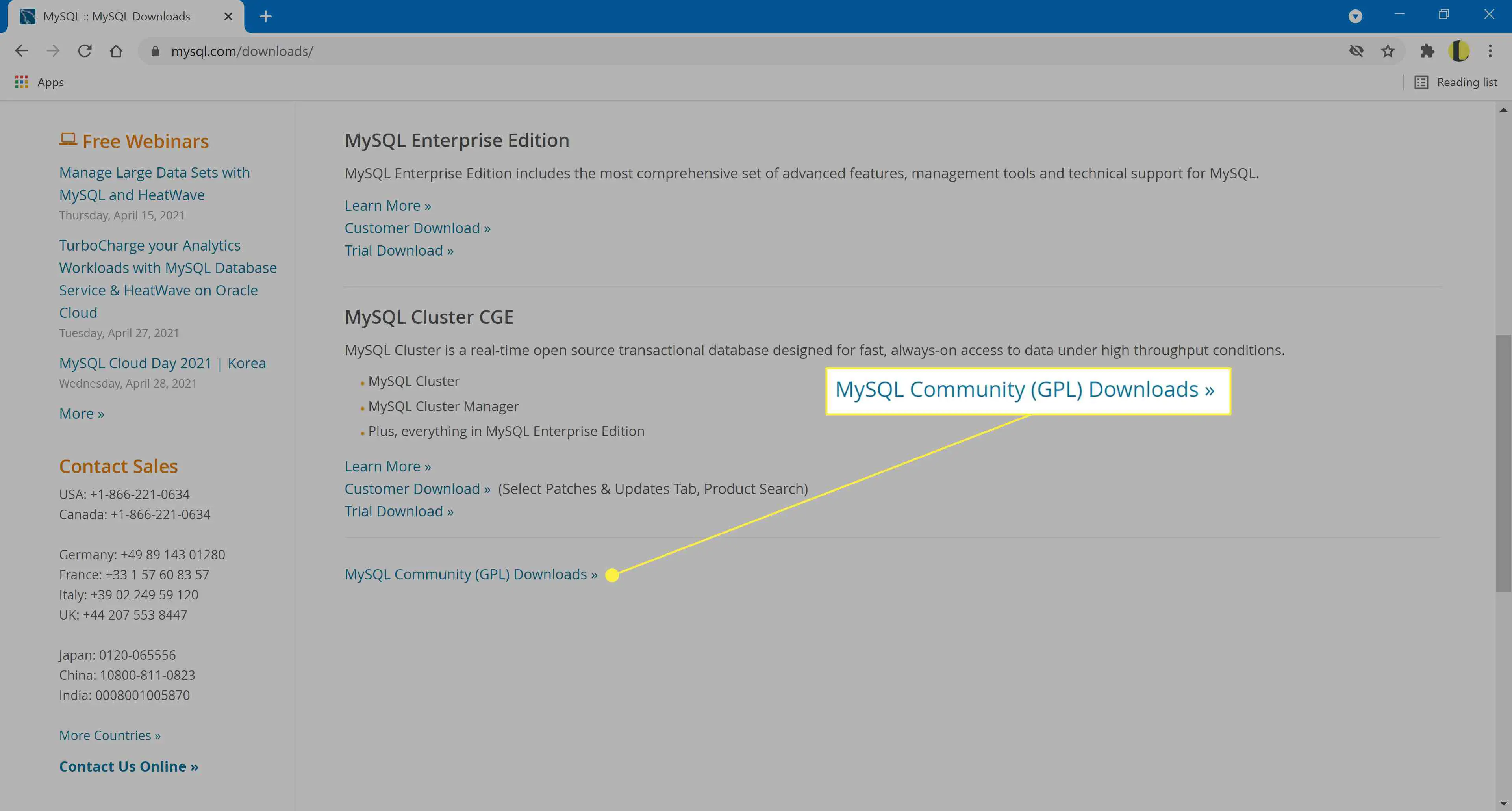 Selecionando o link para o download da comunidade MySQL.