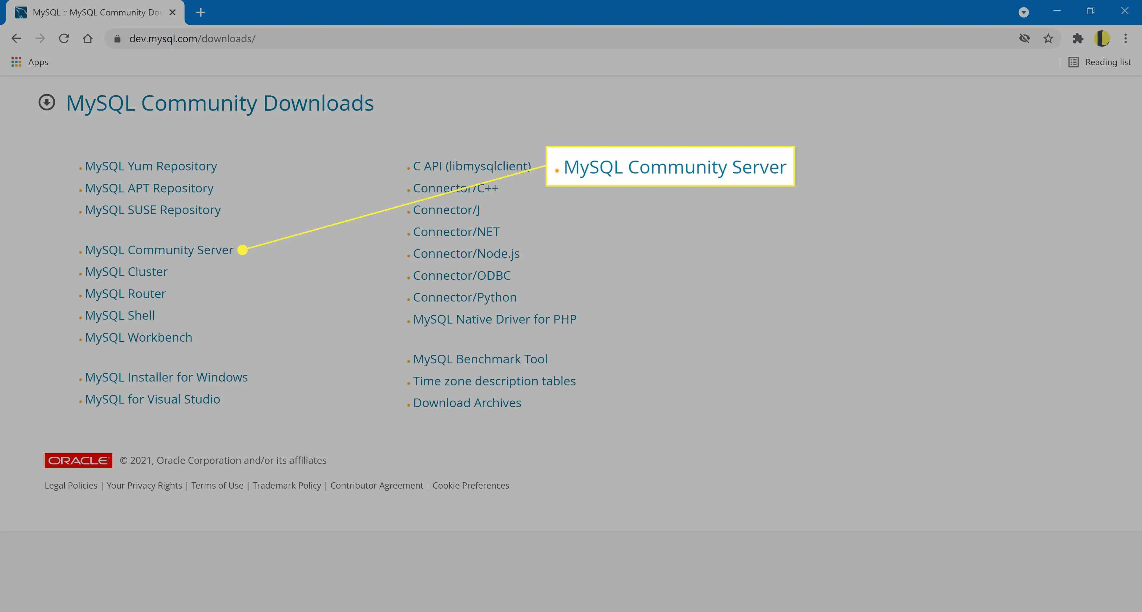 O item "MySQL Community Server".