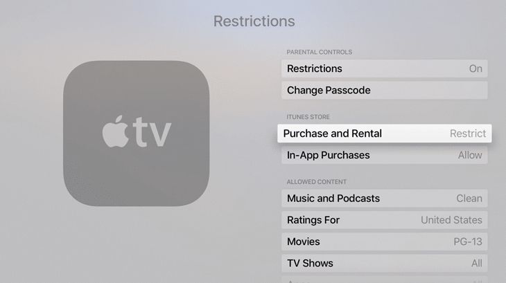Controle dos pais do iTunes para Apple TV