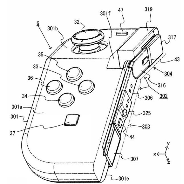 Um desenho de patente japonesa de um controlador de switch dobrável.