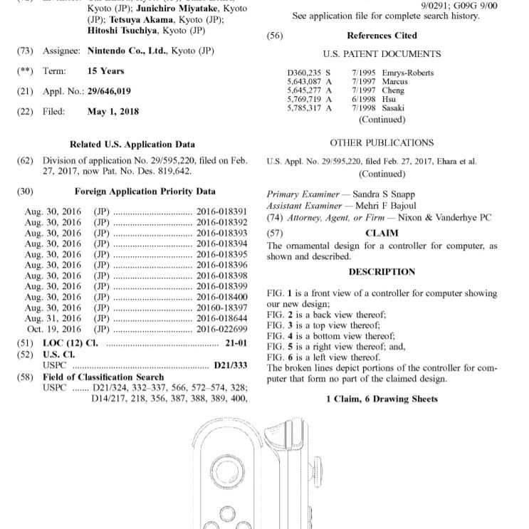 Patente da Nintendo para um controlador para computador