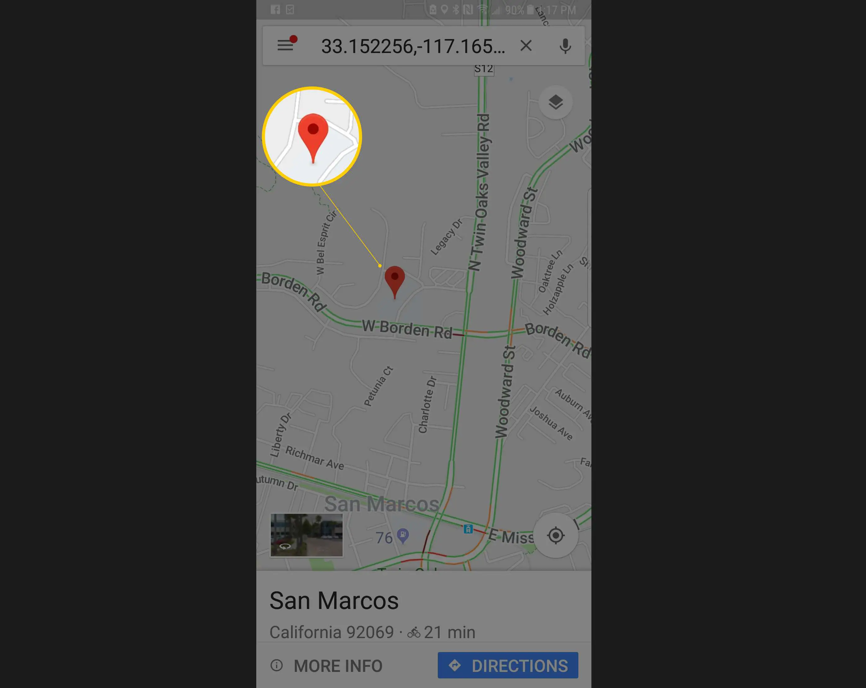 Coloque o marcador na versão Android do Google Maps