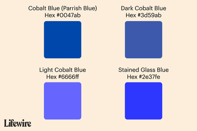 Amostras de cores azul cobalto com números hexadecimais