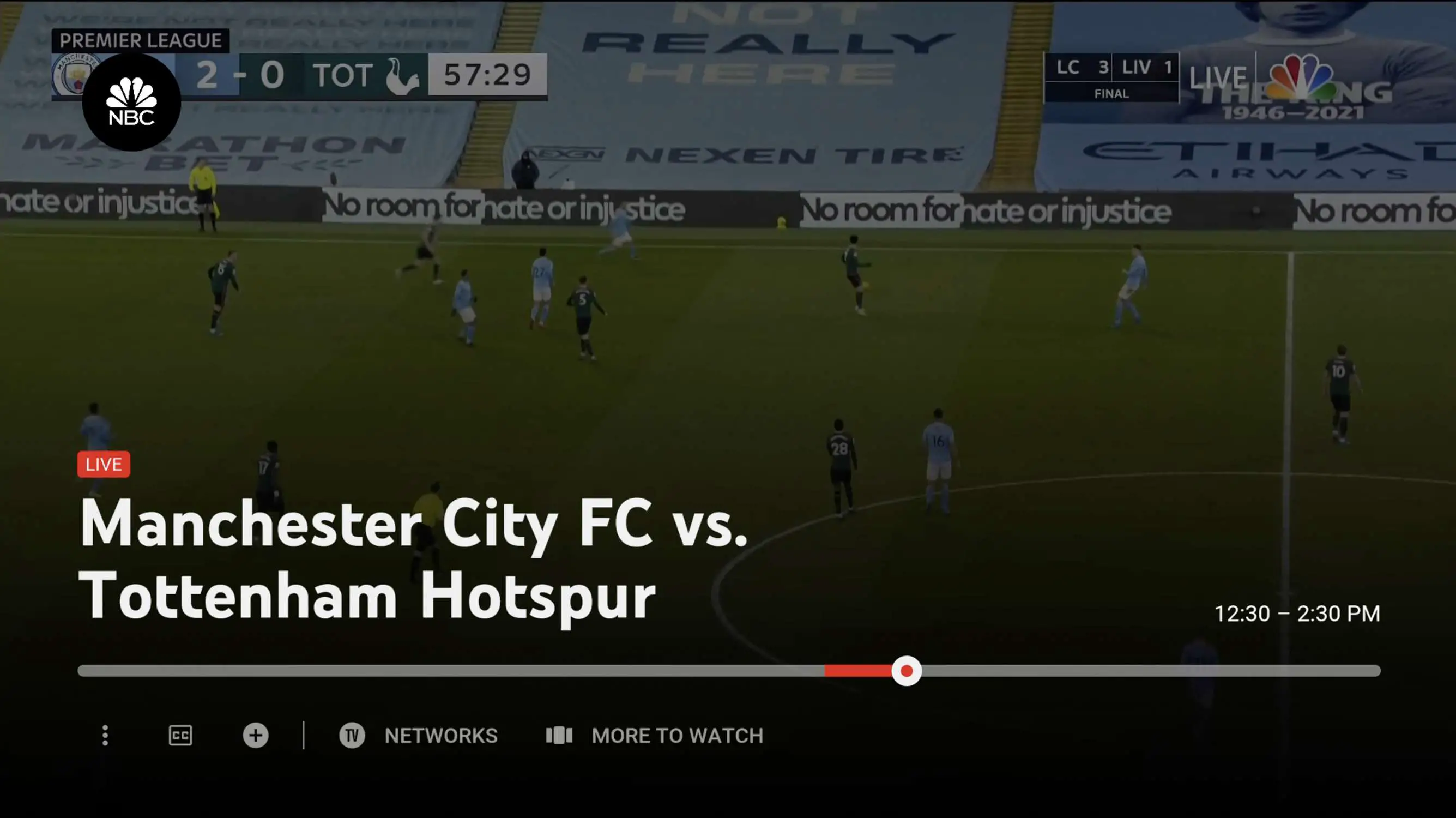 Captura de tela dos controles de TV ao vivo do YouTube TV