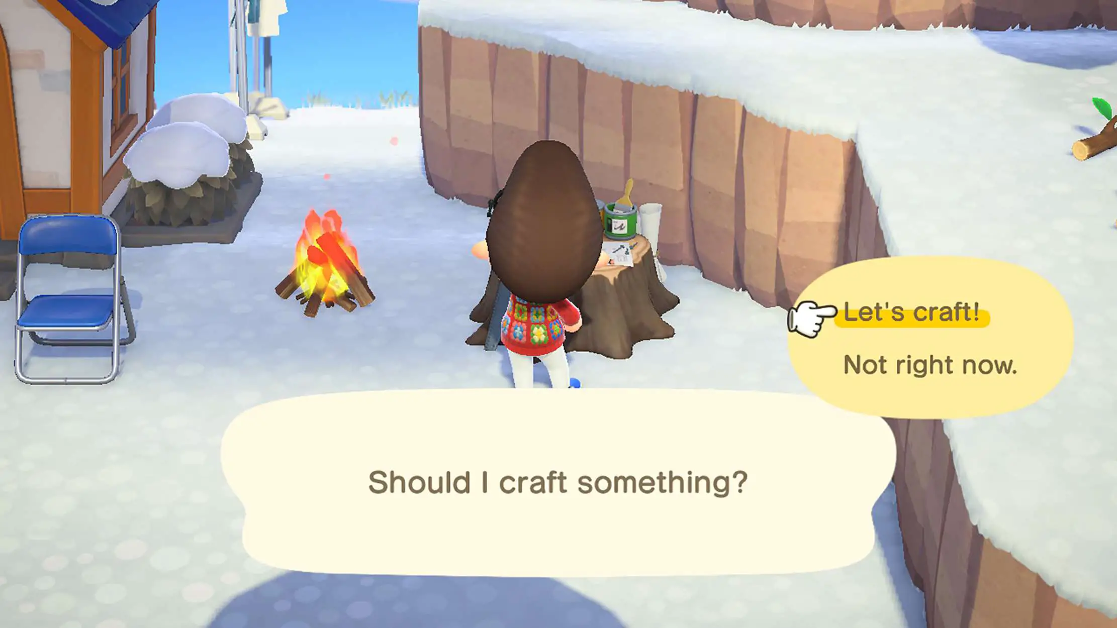 Captura de tela do Animal Crossing New Horizons mostrando um personagem em uma bancada de trabalho