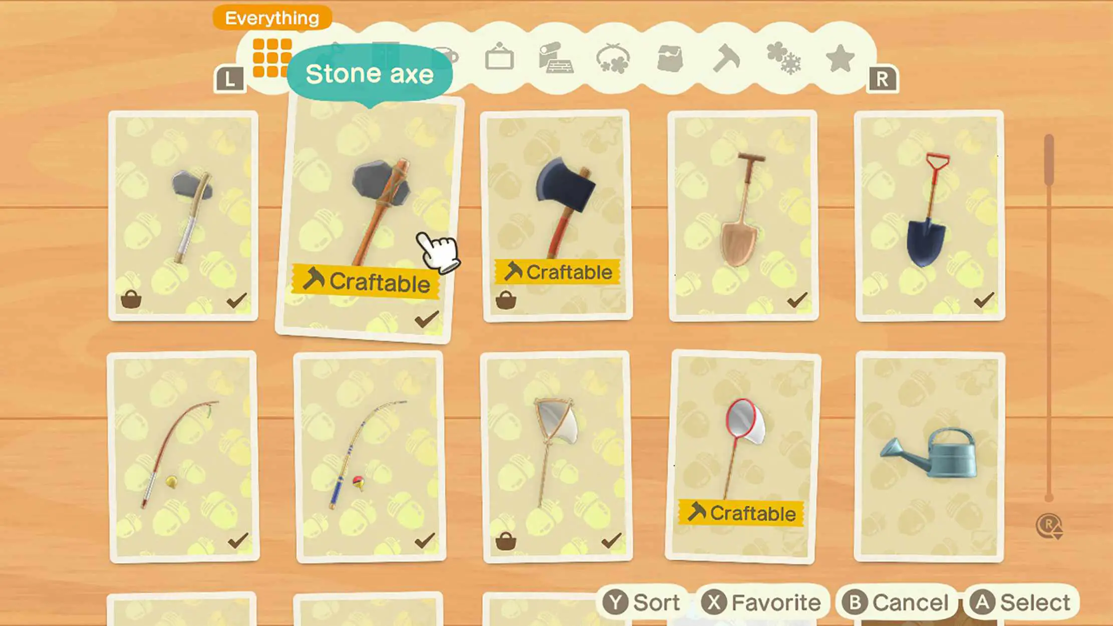 Captura de tela de receitas em Animal Crossing