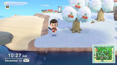 Captura de tela do personagem Animal Crossing New Horizons com um machado