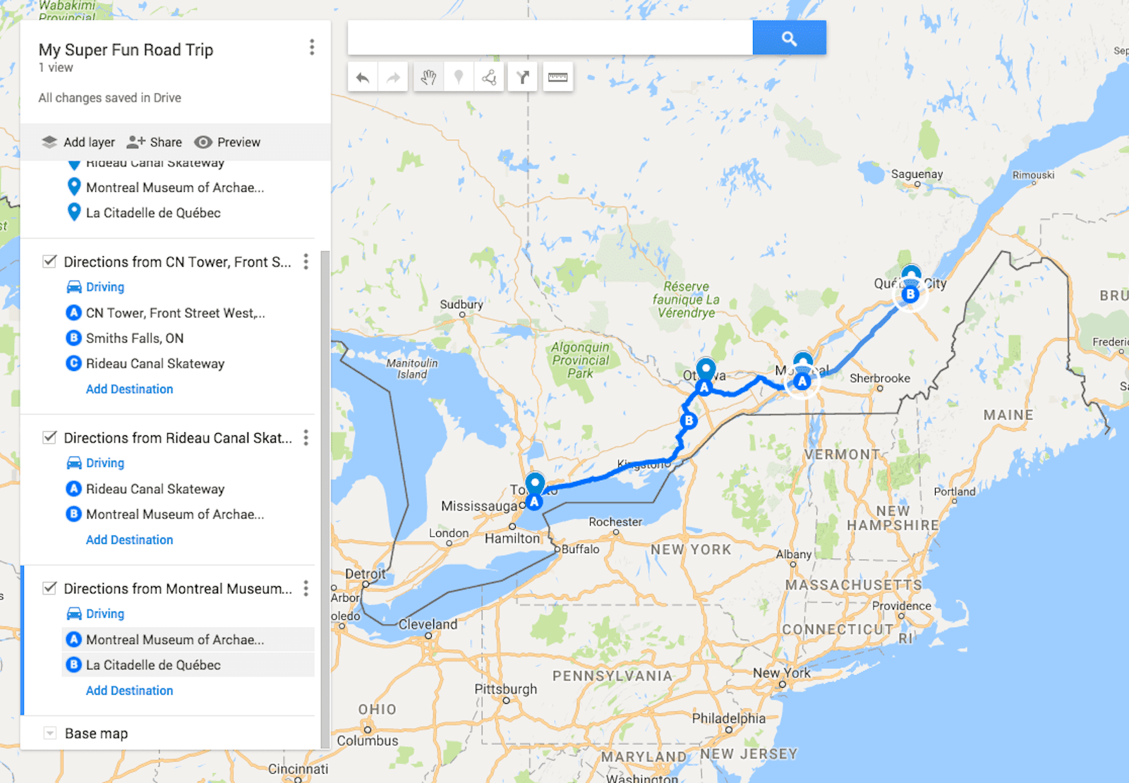 Mapeando destinos restantes no Google My Maps