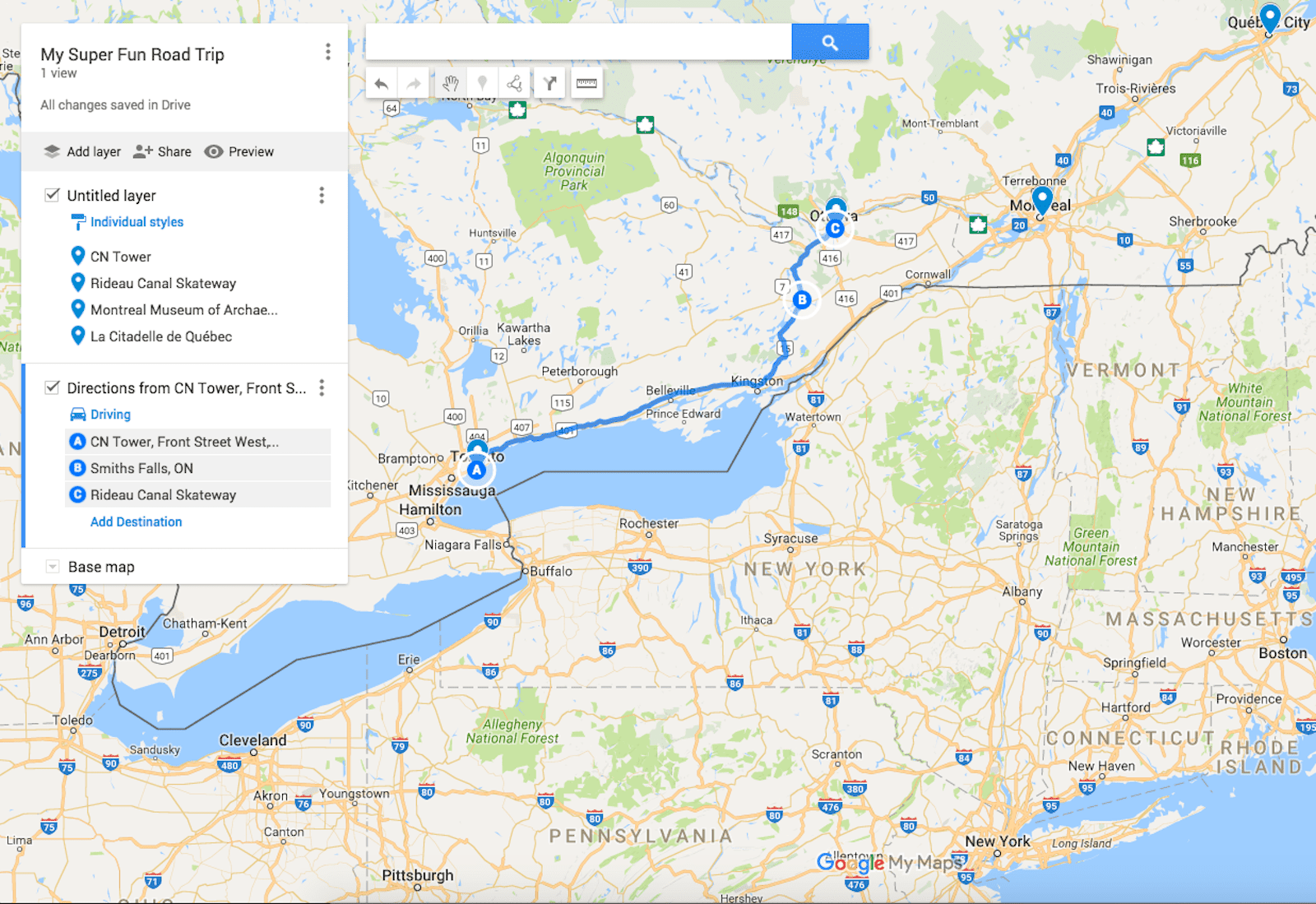 Adicionar mais pontos de destino no Google My Maps