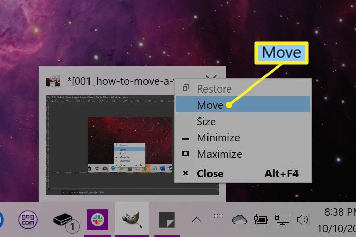 Clique com o botão direito do mouse na janela em miniatura com Mover destacado
