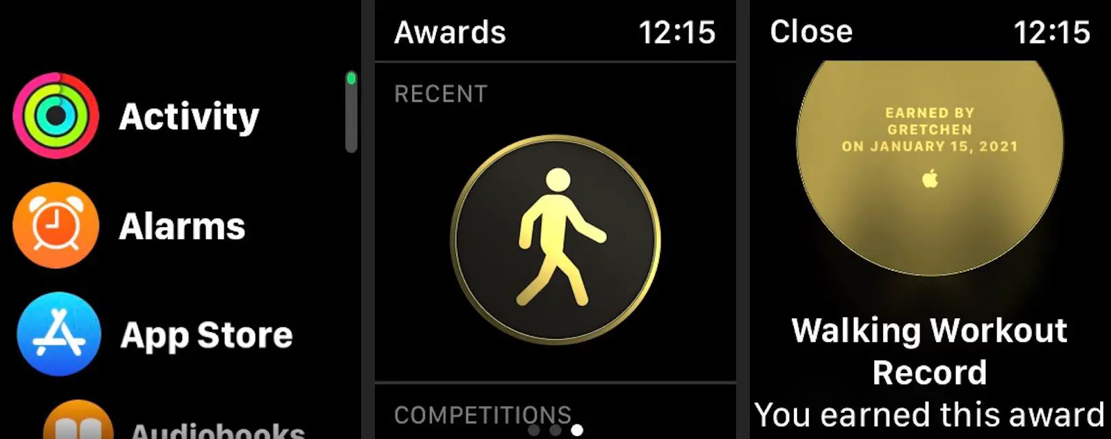 Veja os prêmios do seu aplicativo Apple Watch Activity