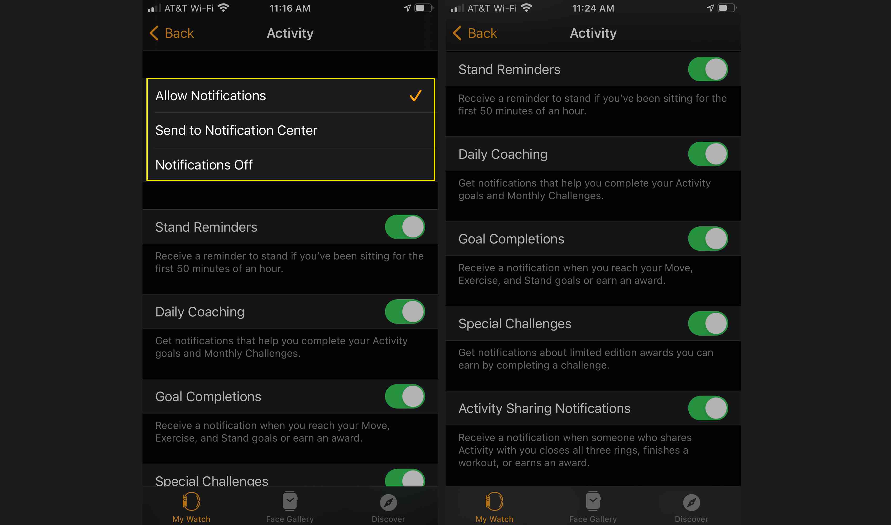 Personalize as notificações do aplicativo Apple Watch Activity