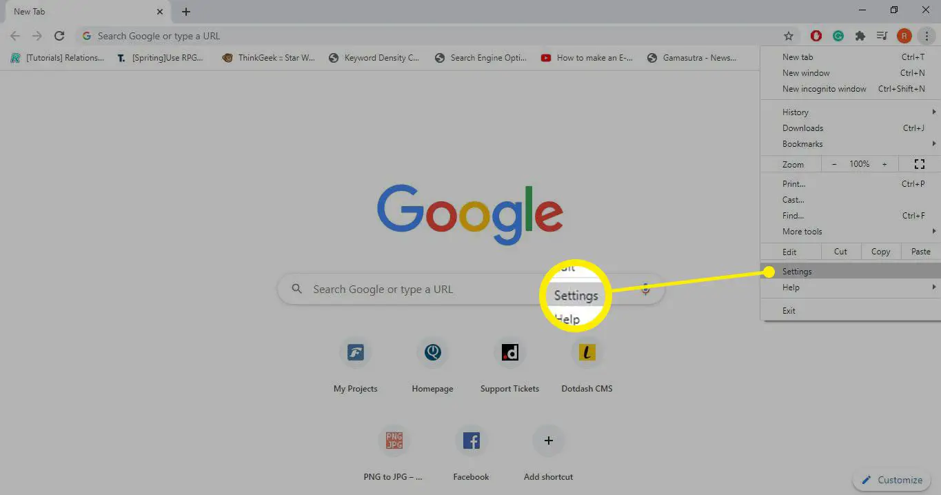 Selecione os três pontos no canto superior direito do Google Chrome e escolha Configurações no menu suspenso.