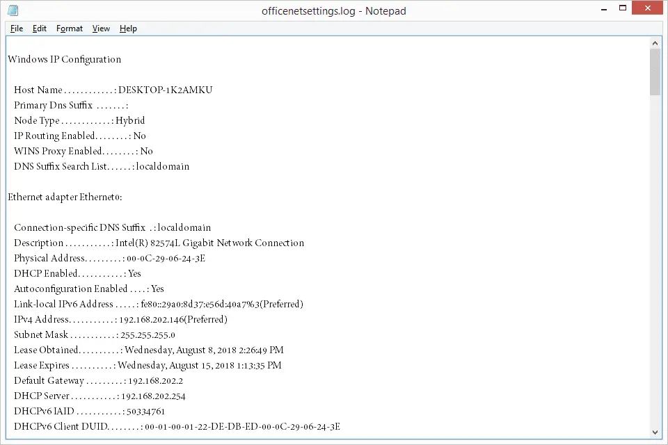 Captura de tela de um arquivo LOG com comandos escritos nele