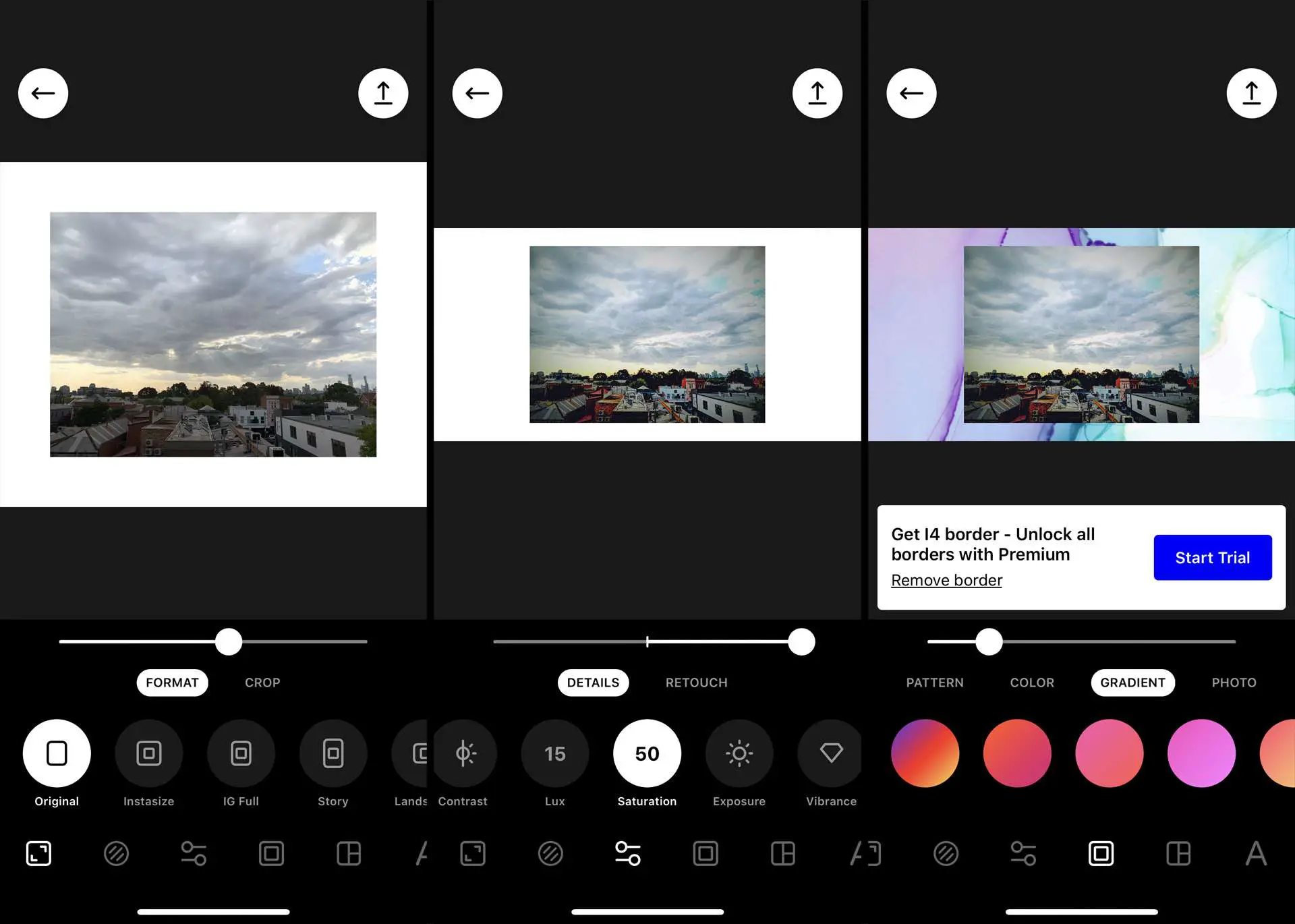 Instasize Photo Editor + Video App de fotografia do Instagram no iPhone.
