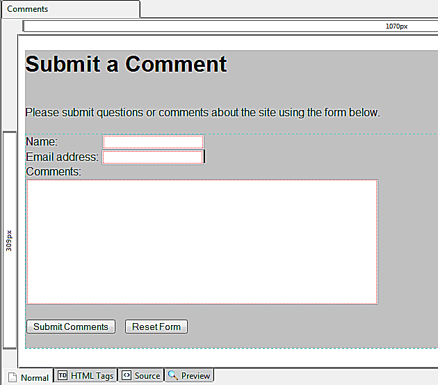 Editando um formulário com captura de tela KompoZer