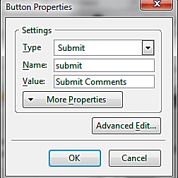 Adicionar um botão Enviar e Redefinir a um formulário com captura de tela do KompoZer