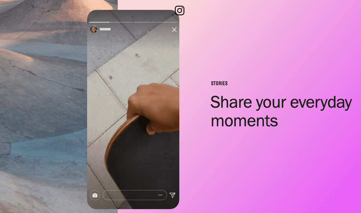 Cabeçalho do blog do Instagram incentivando os usuários a compartilhar suas postagens usando histórias