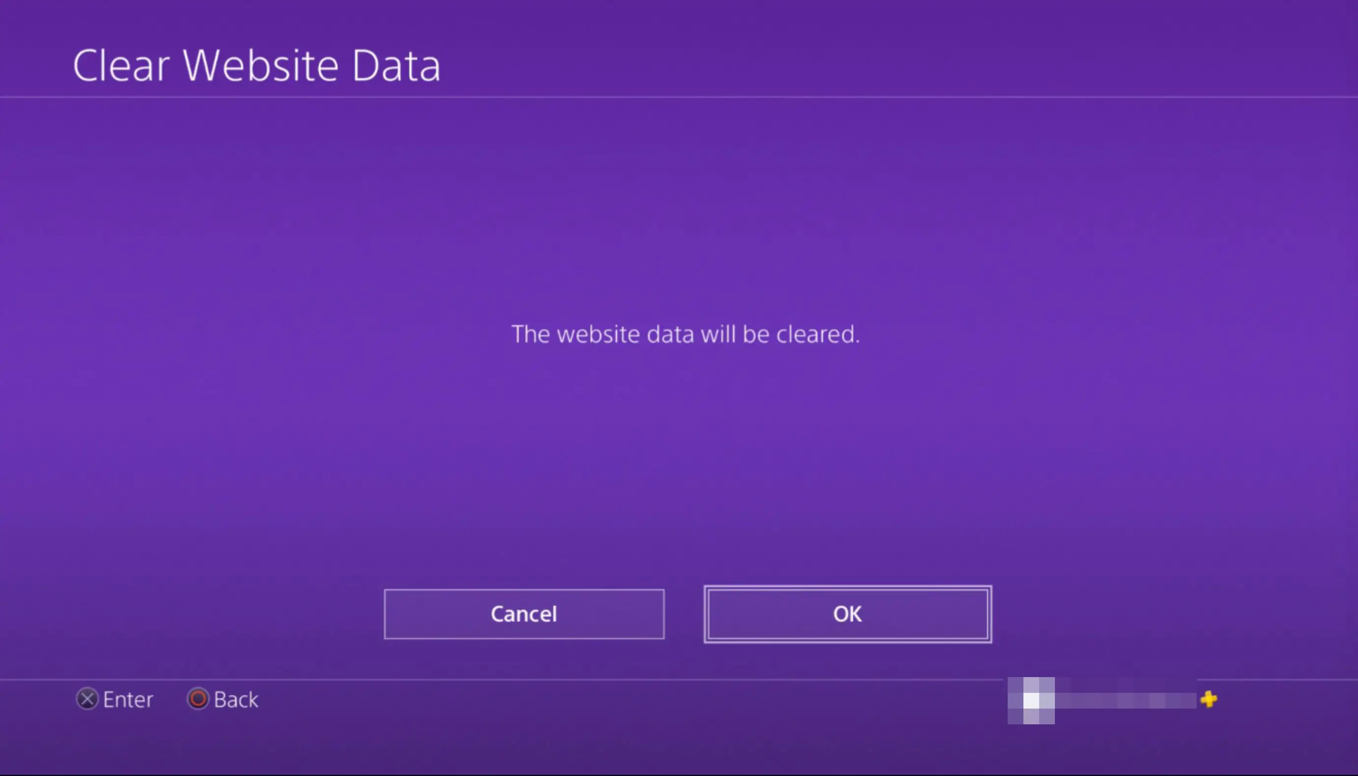 Limpar tela de dados do site no PS4