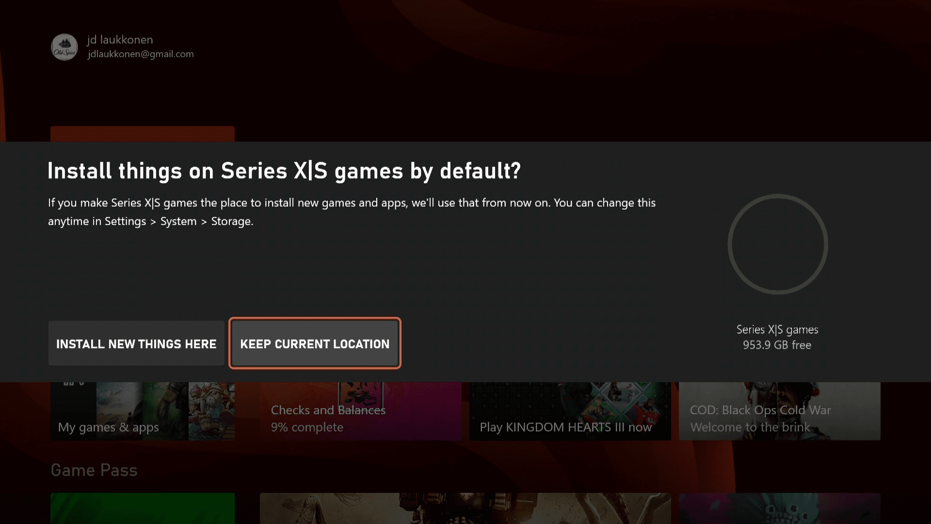 Opções de instalação no Xbox Series X | S.