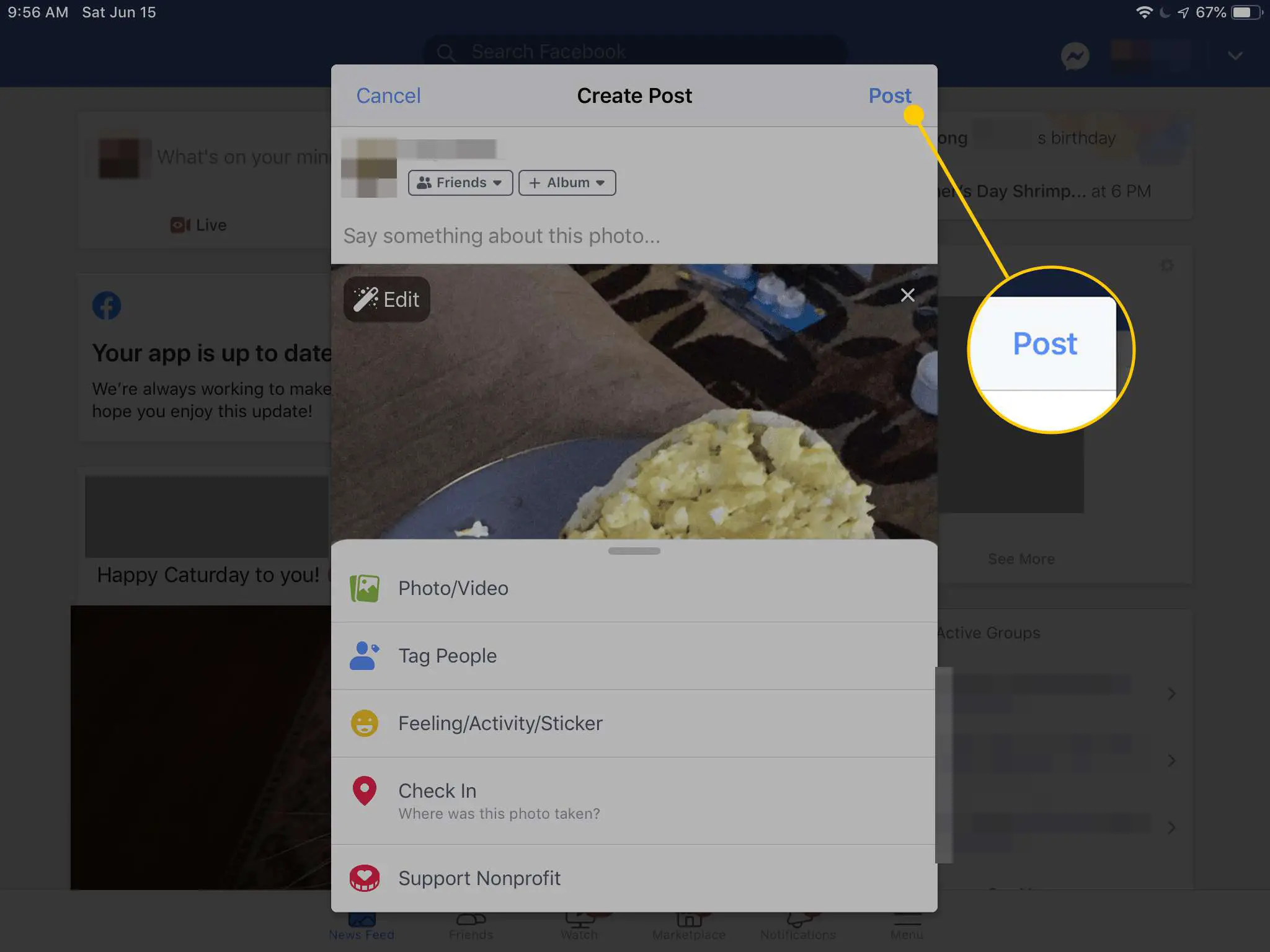 Botão de postagem no Facebook para iPad
