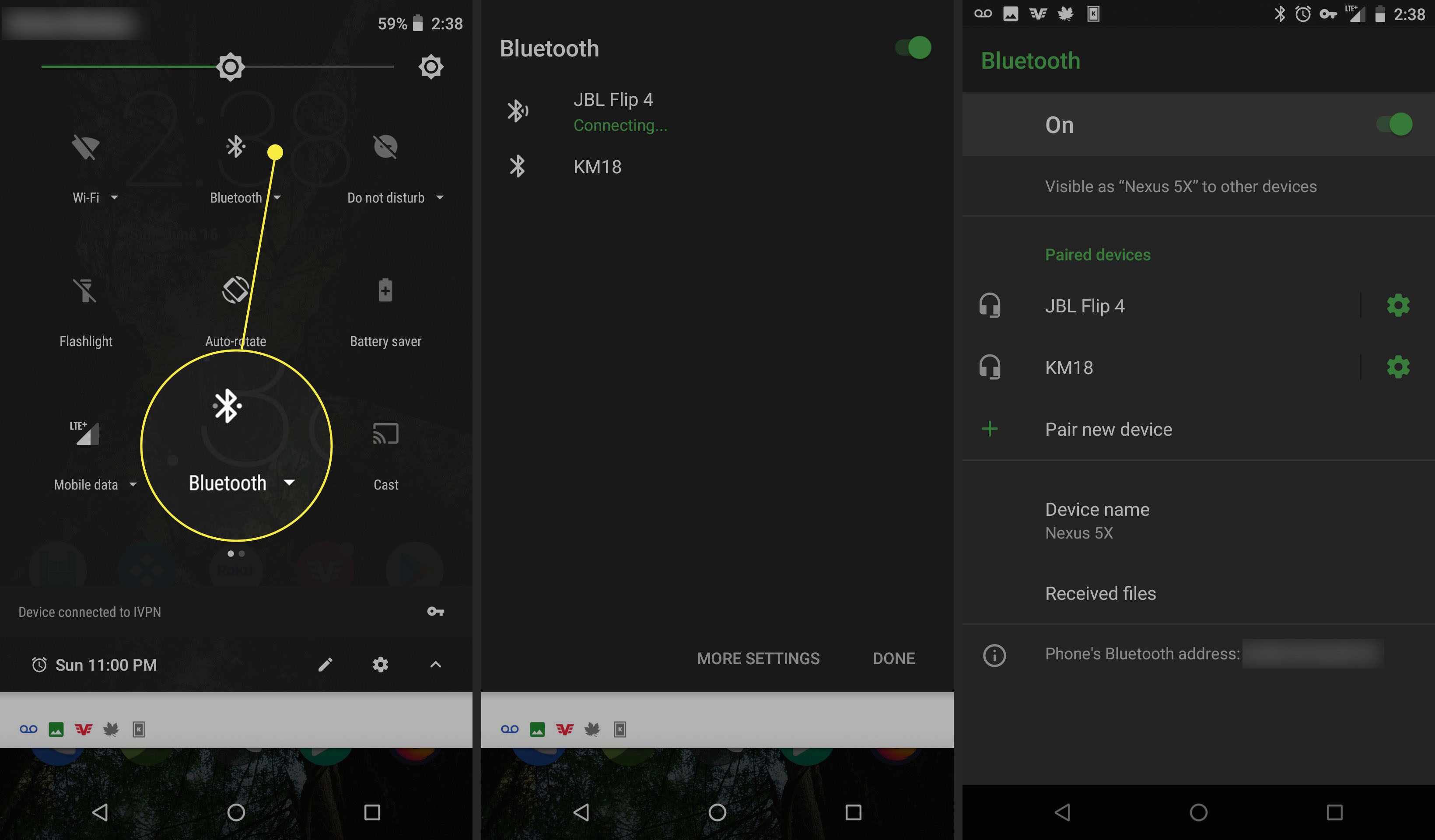 Configurações rápidas do Android Bluetooth