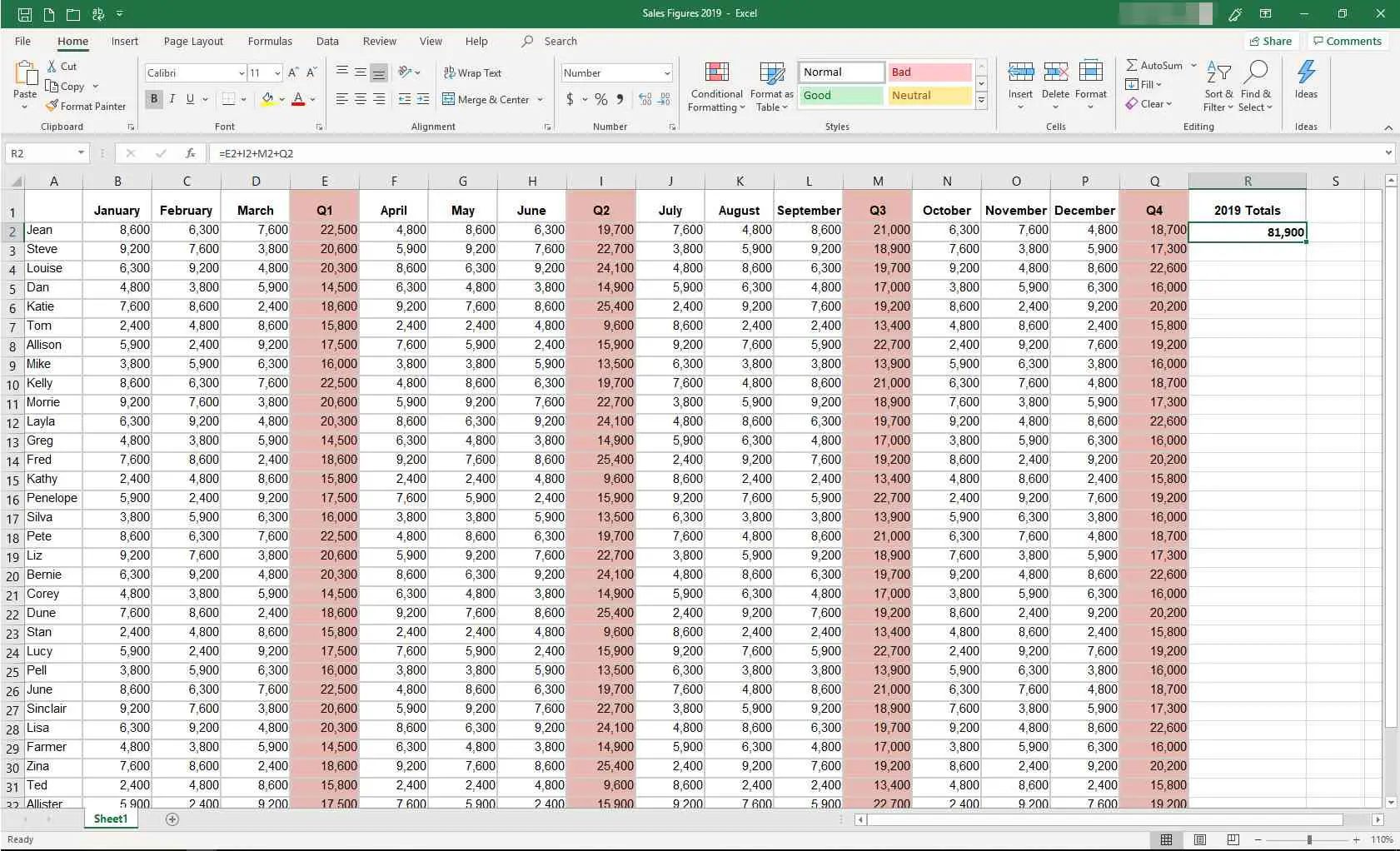 MS Excel com nova fórmula exibida